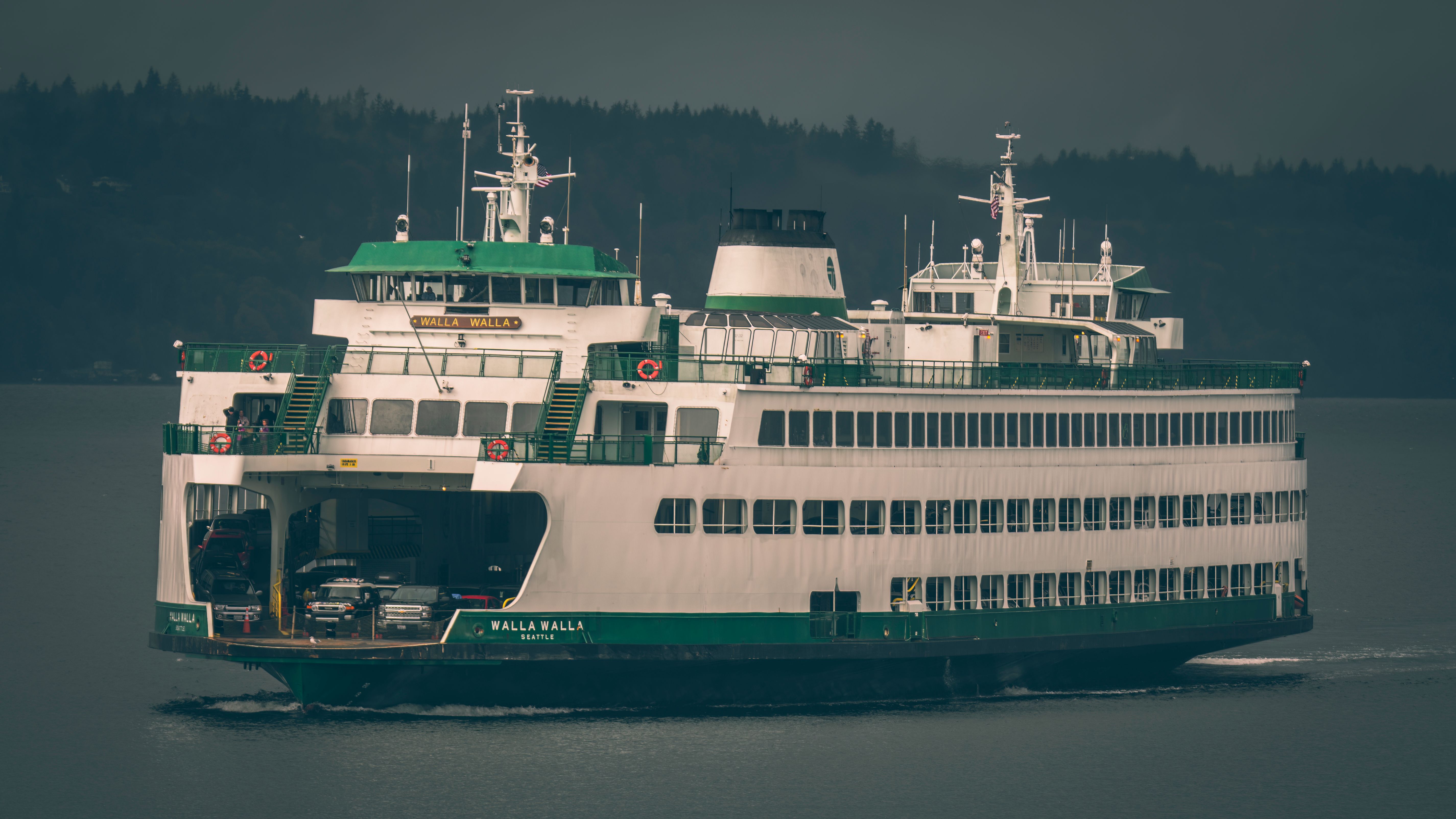 The Walla Walla ferry sailing through calm Seattle waters, capturing maritime tranquility.