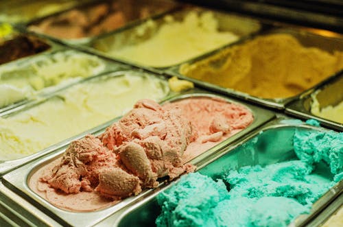 Ice Creams in Different Flavors on Display