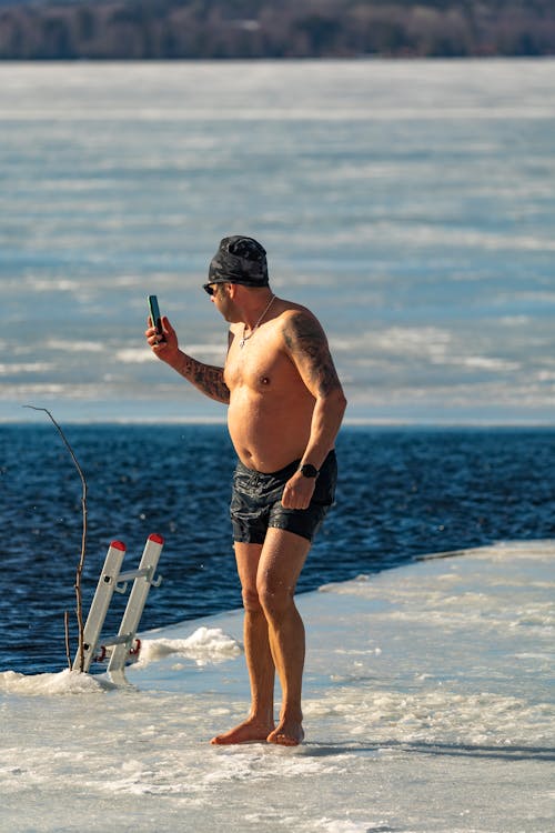 The annual winter dip in Ludvika Sweden during the Winter Festival in March