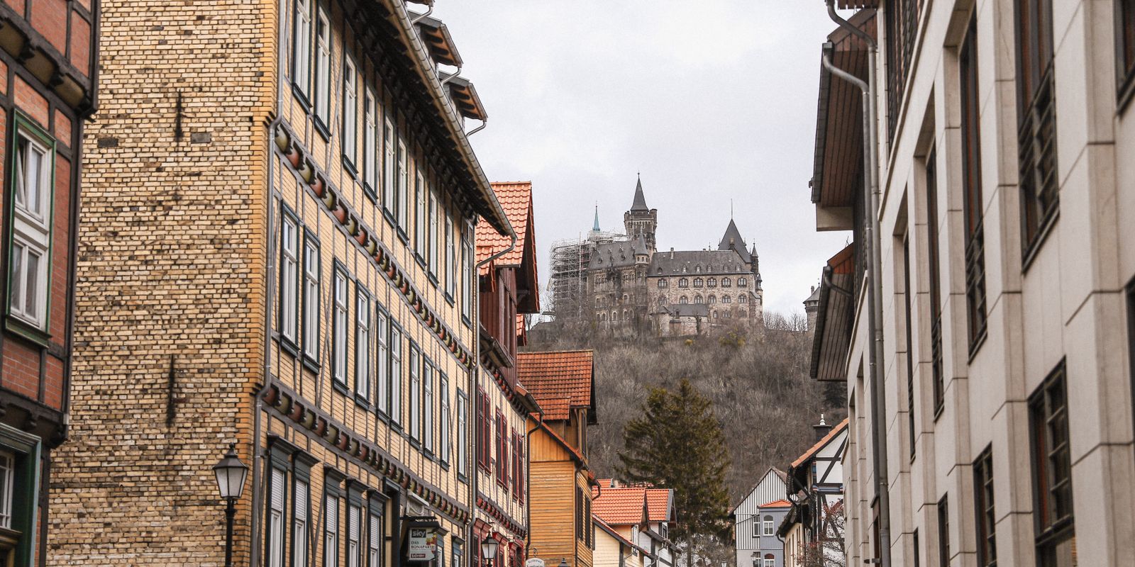 A charming historic street of old stone buildings