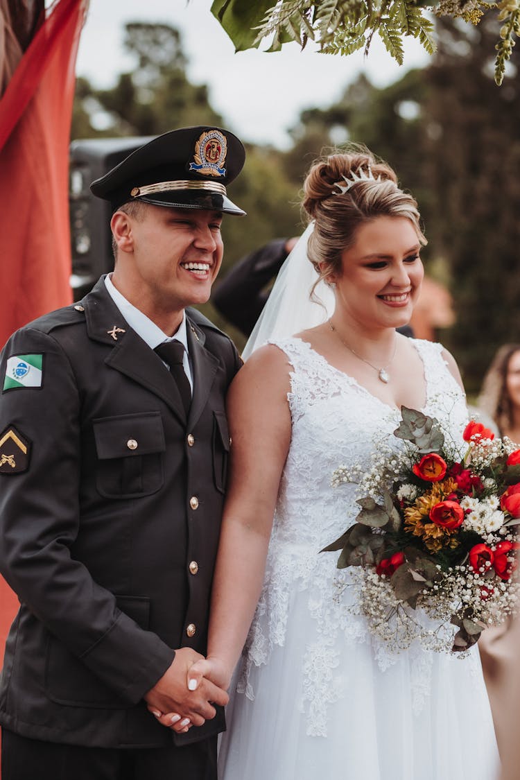 Portrait Of A Smiling Newlywed Couple 