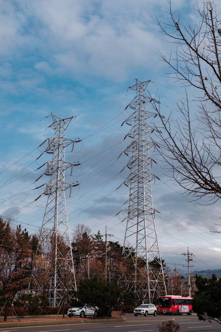 Electricity Pylons Along Street