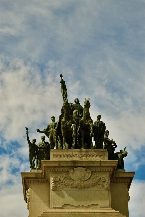 Free Captivating low-angle view of a historic monument in Sao Paulo against a dramatic sky. Stock Photo