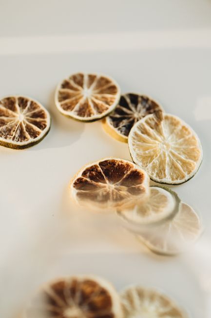 Artistic shot of dried lemon slices with rustic appeal, offering a warm and natural decorative touch.