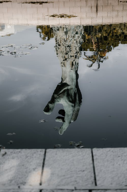 Hand Statue Reflection in Pond at Miami Beach