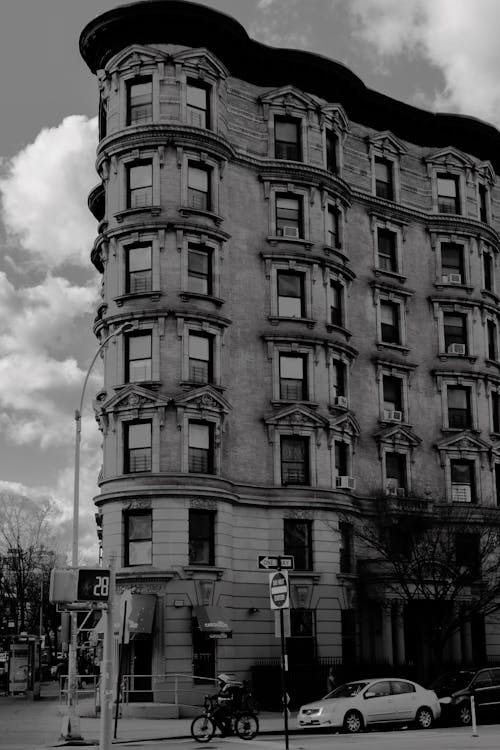 Corner of Building by Street in Black and White