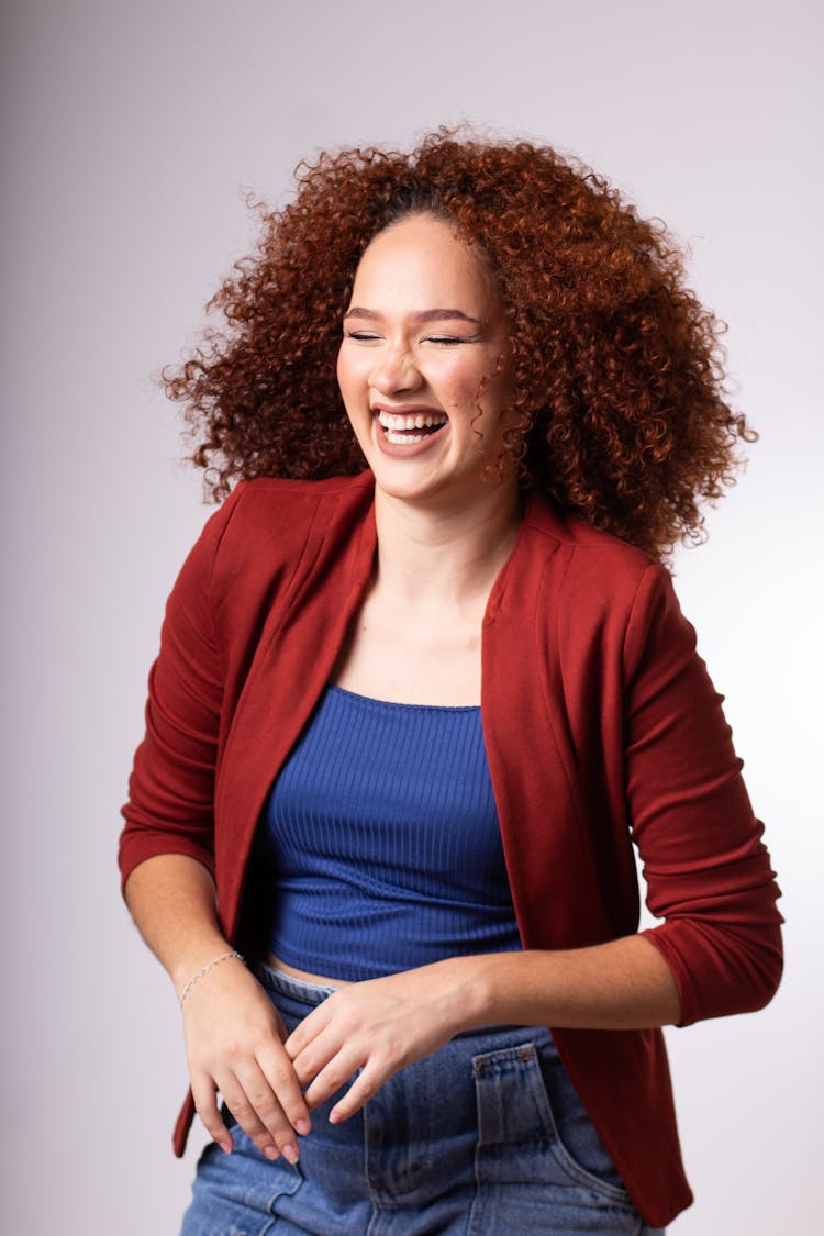 Laughing Woman With Curly Hair