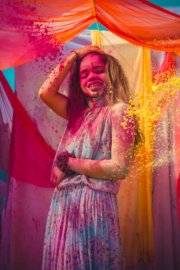 Happy Girl At Holi Festival