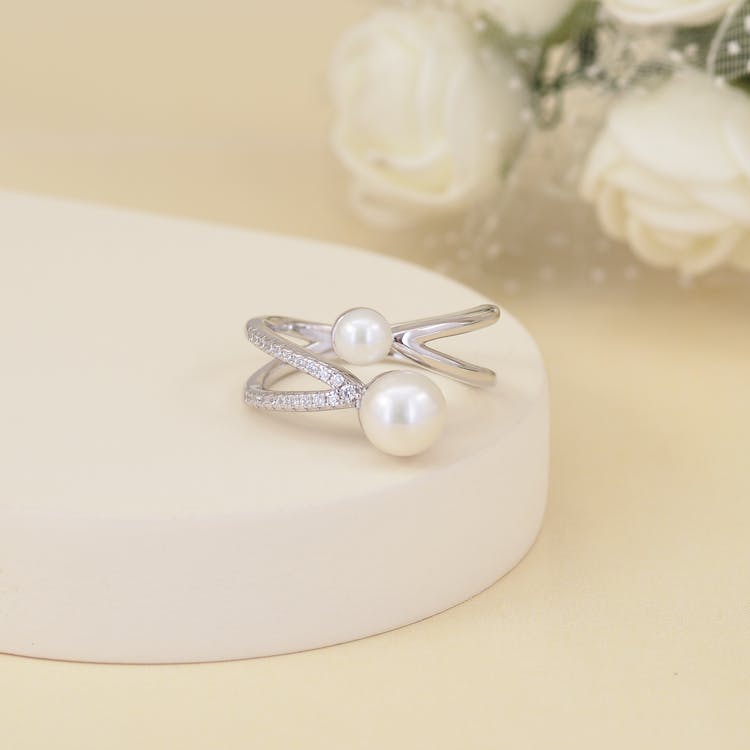 Silver Ring With Pearls