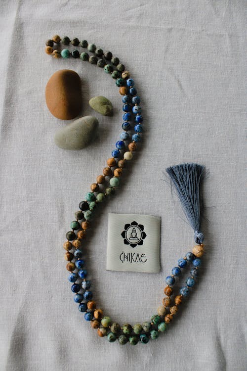 Close-up of a Handmade Necklace with Colorful Beads