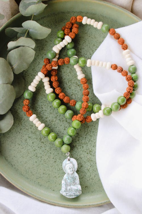 Close-up of a Handmade Necklace with Colorful Beads