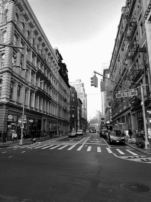 Black and White Photo of a Street in New York City, New York, USA