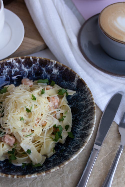 Free Pasta with Shrimps and Cheese  Stock Photo