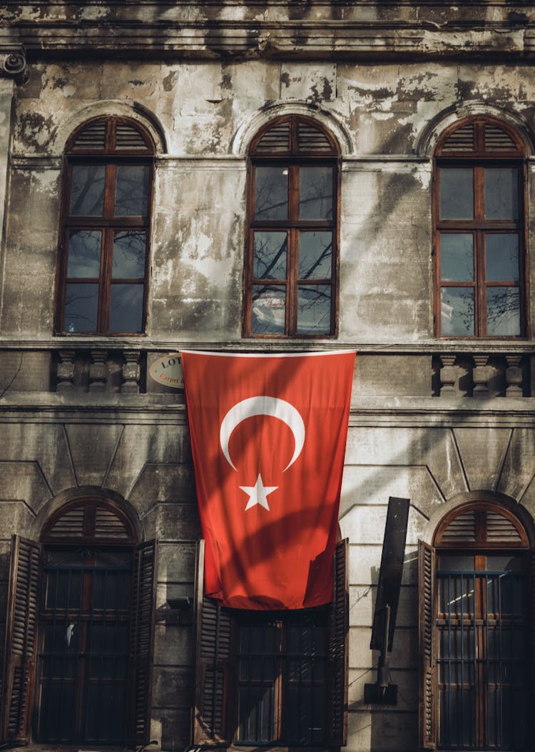 Flag Of Turkey On A Building 