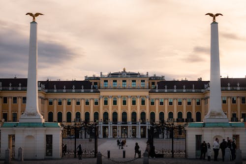 A large building with columns and statues