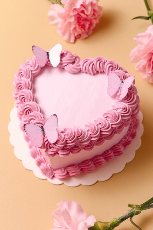 Free Pink Cake in Heart Shape Stock Photo