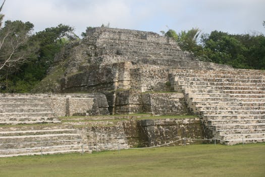 Explore the stunning Maya temple at Lamanai, Belize, a testament to ancient Mesoamerican architecture.