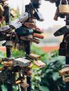 Assorted-color Padlocks Locked Up in Black Metal Fences