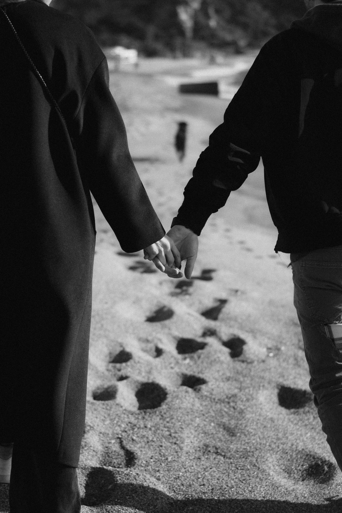 Back View of Couple Holding Hands in Black and White · Free Stock Photo