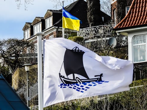 flags of Ukraine and Blankenese, Hamburg