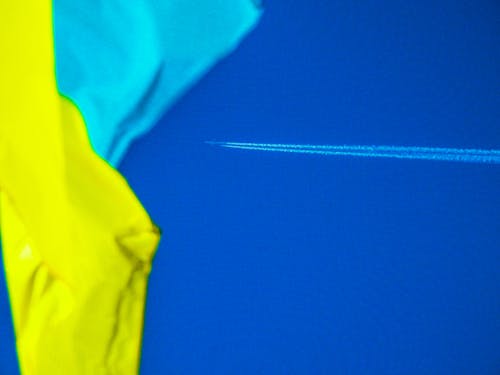 Flag of Ukraine, airplane, sky