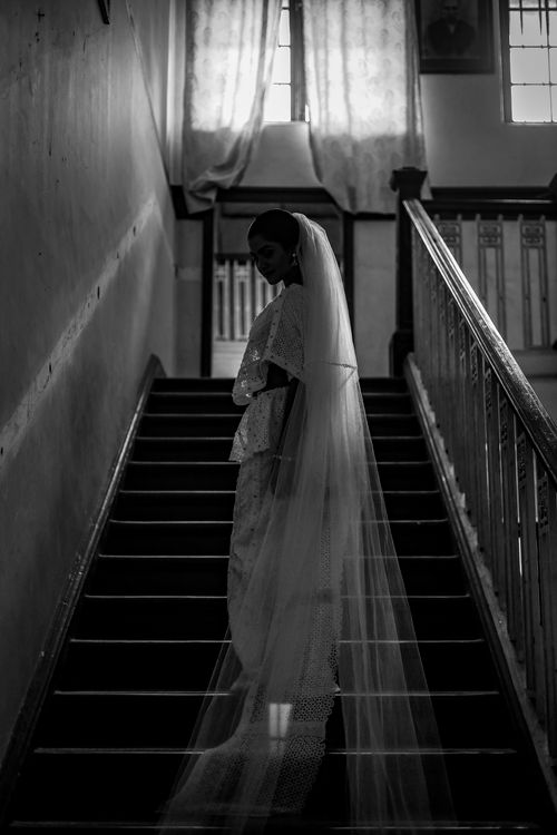 Black and White Photo of a Bride with a Long Veil Standing on the Stairs Free Stock Photo Black and White Photo of a Bride with a Long Veil Standing on the Stairs Free Stock Photo