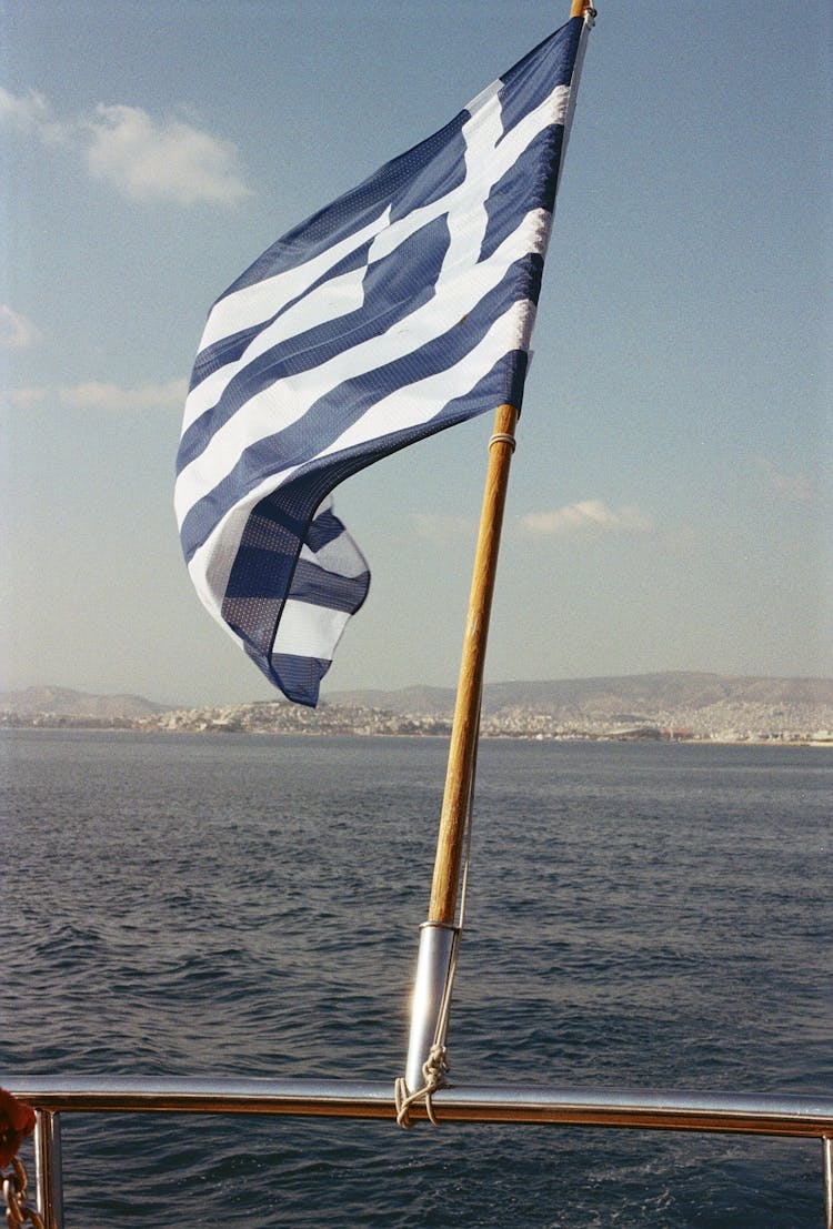 Greek Flag Blowing In Wind