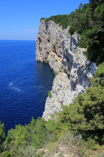 white rock cliff with green leaf trees near blue body of free birthday images for facebook