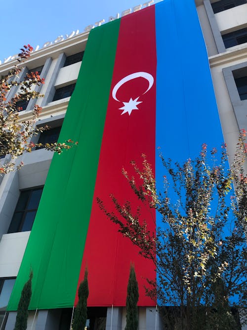 Building Facade with a Flag of Azerbaijan 