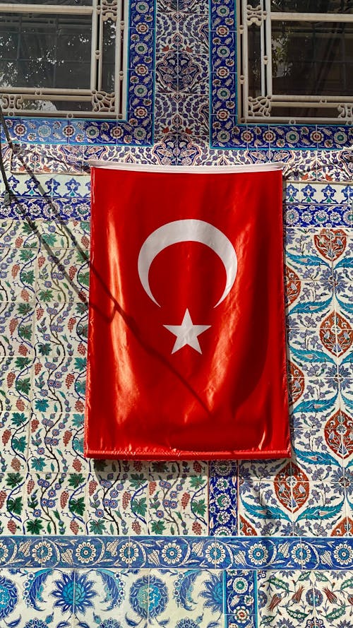 Flag of Turkey on the Building Facade 