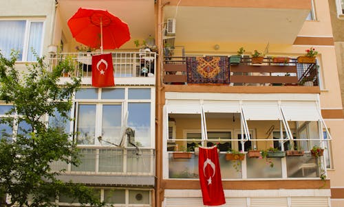 Turkish Flags Hanging from Apartment Balconies