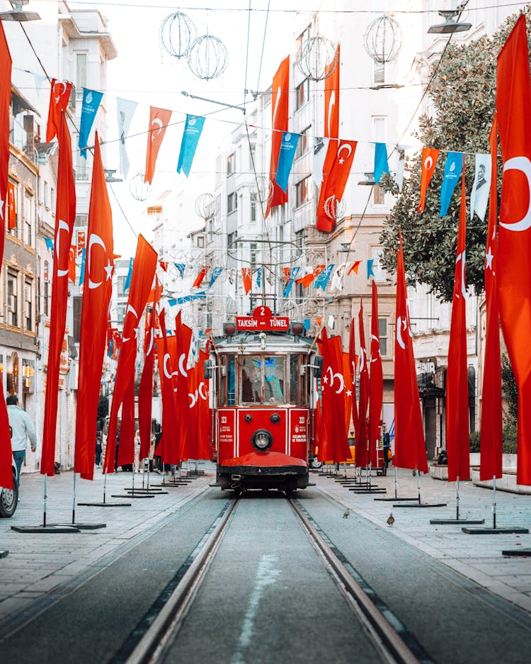 Tram Between Turkey Flags