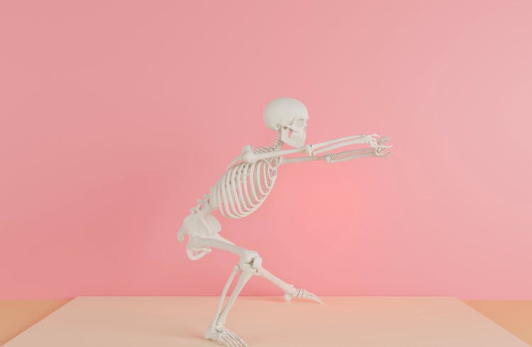 Skeleton In Front Of Pink Wall 