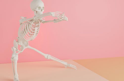 Skeleton in Front of Pink Wall 