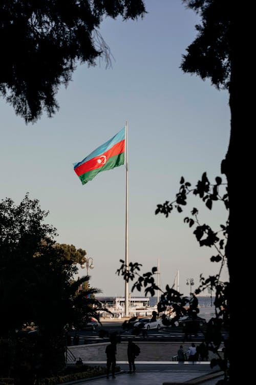 Azerbaijan Flag on a Pole 