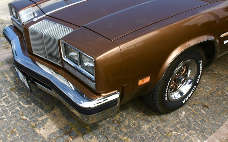 Close Up Of Brown Livery Of Vintage Car