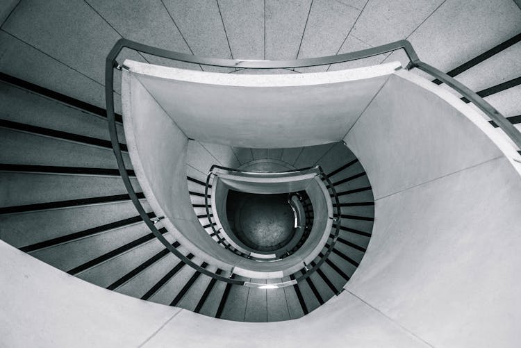 Round Stairs In Black And White 