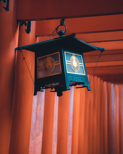 Close-up of a Traditional Lantern in a Japanese Temple 