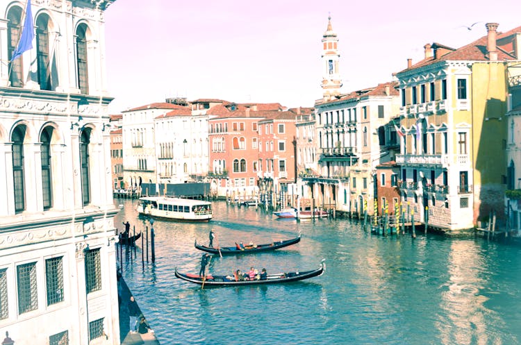 Gondolas On Canal Grande In Venice