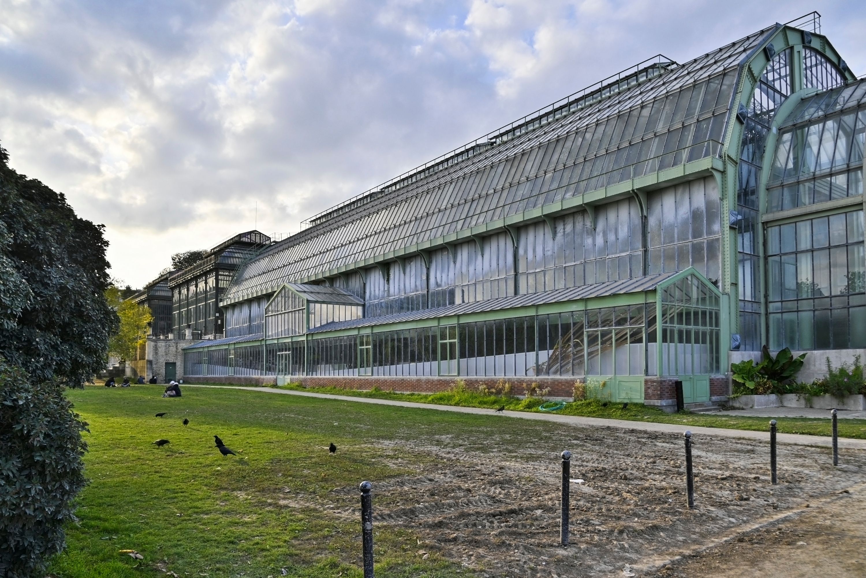 Grande serre du Jardin des Plantes de Paris vue depuis le jardin botanique