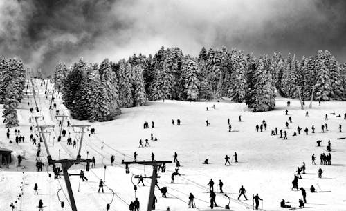 People on Winter Vacation in Black and White