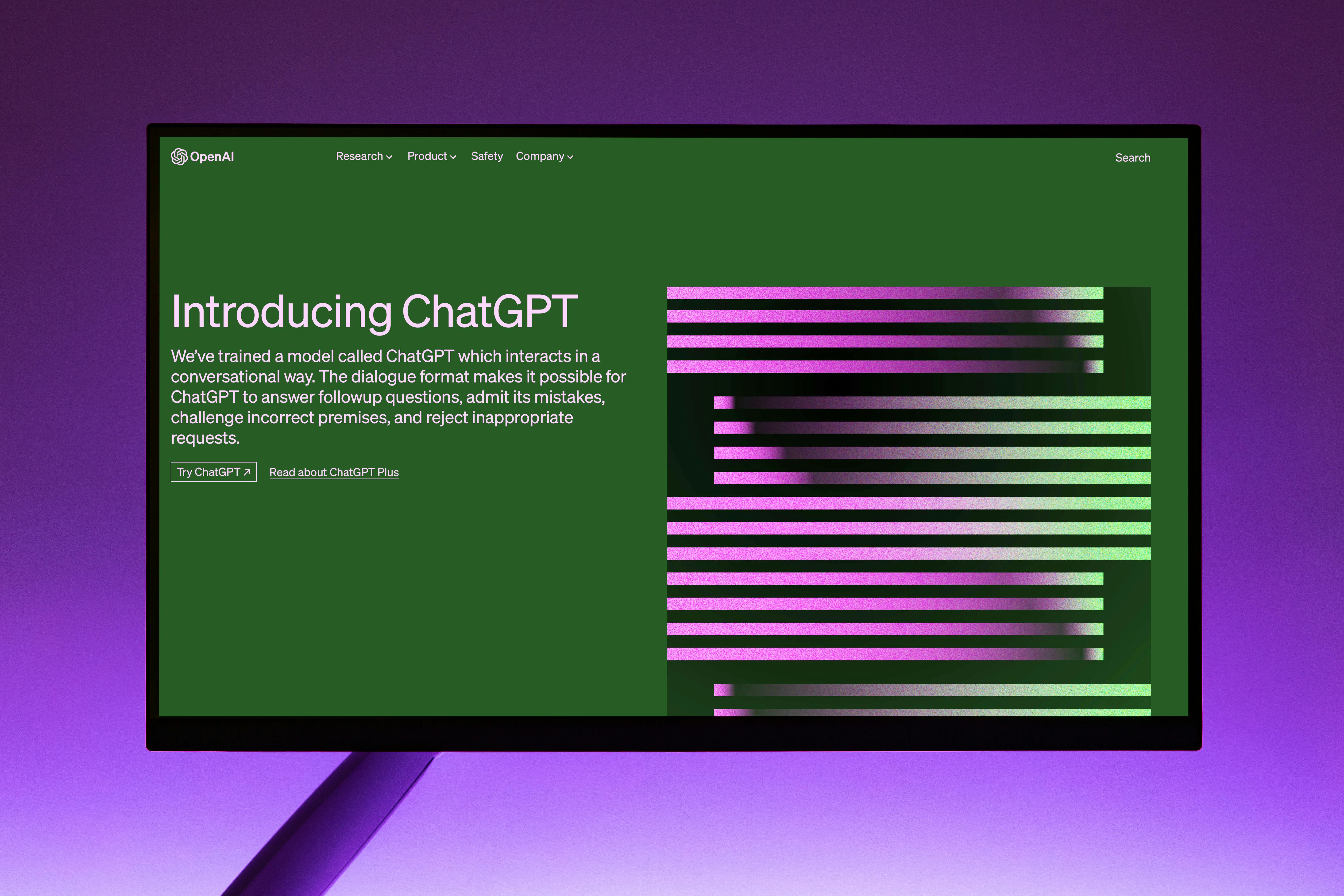 ChatGPT landing page on a monitor screen