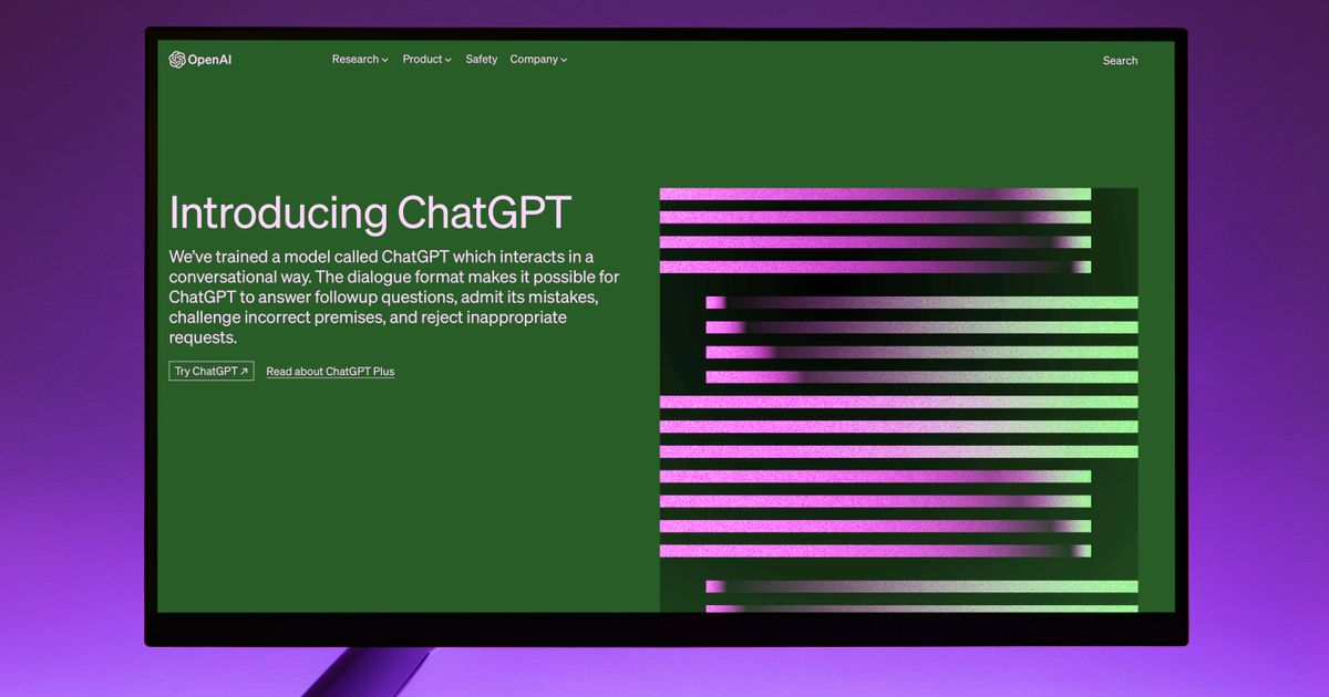 OpenAI website with introduction to ChatGPT on computer monitor