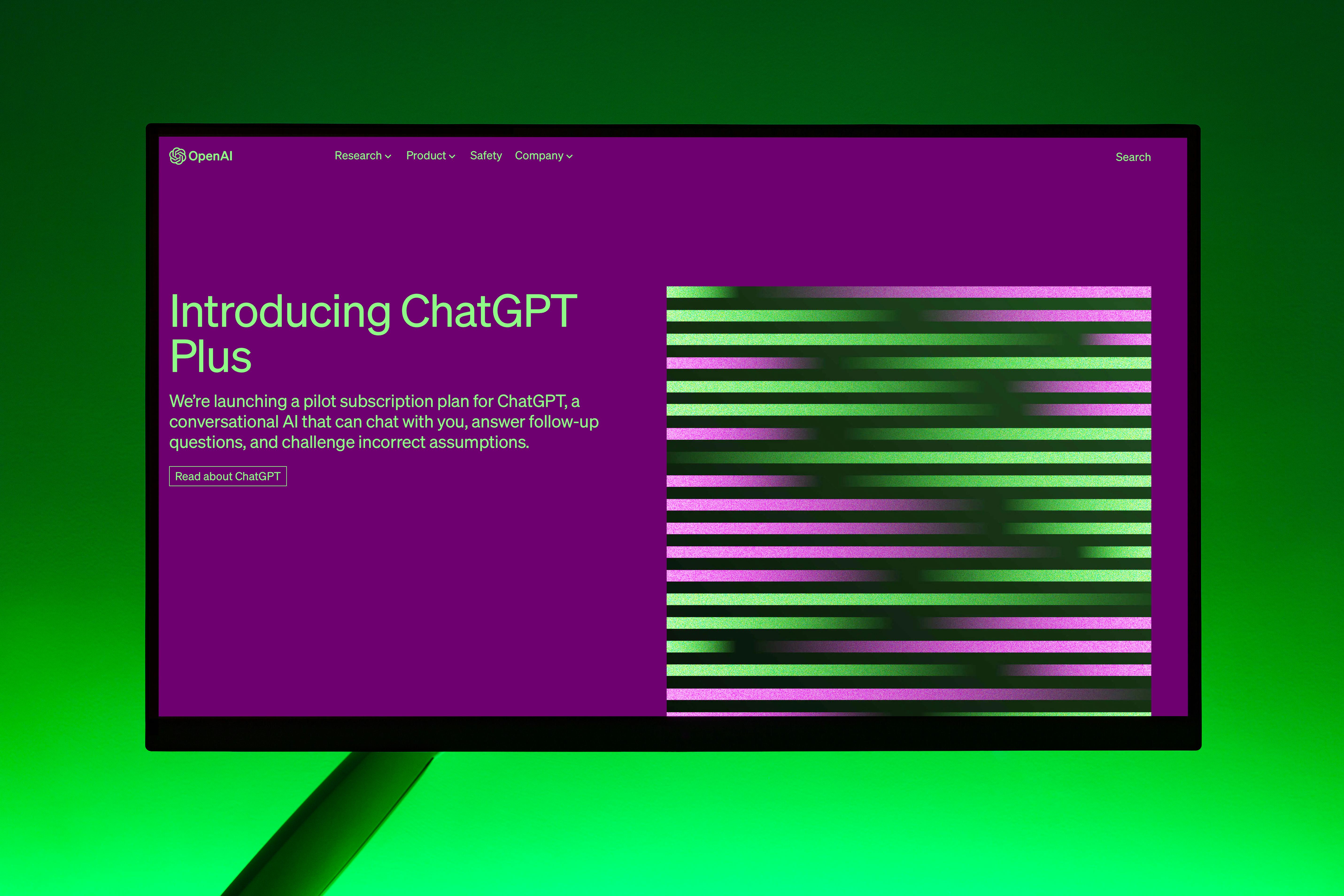 monitor screen showing chatgpt plus landing page