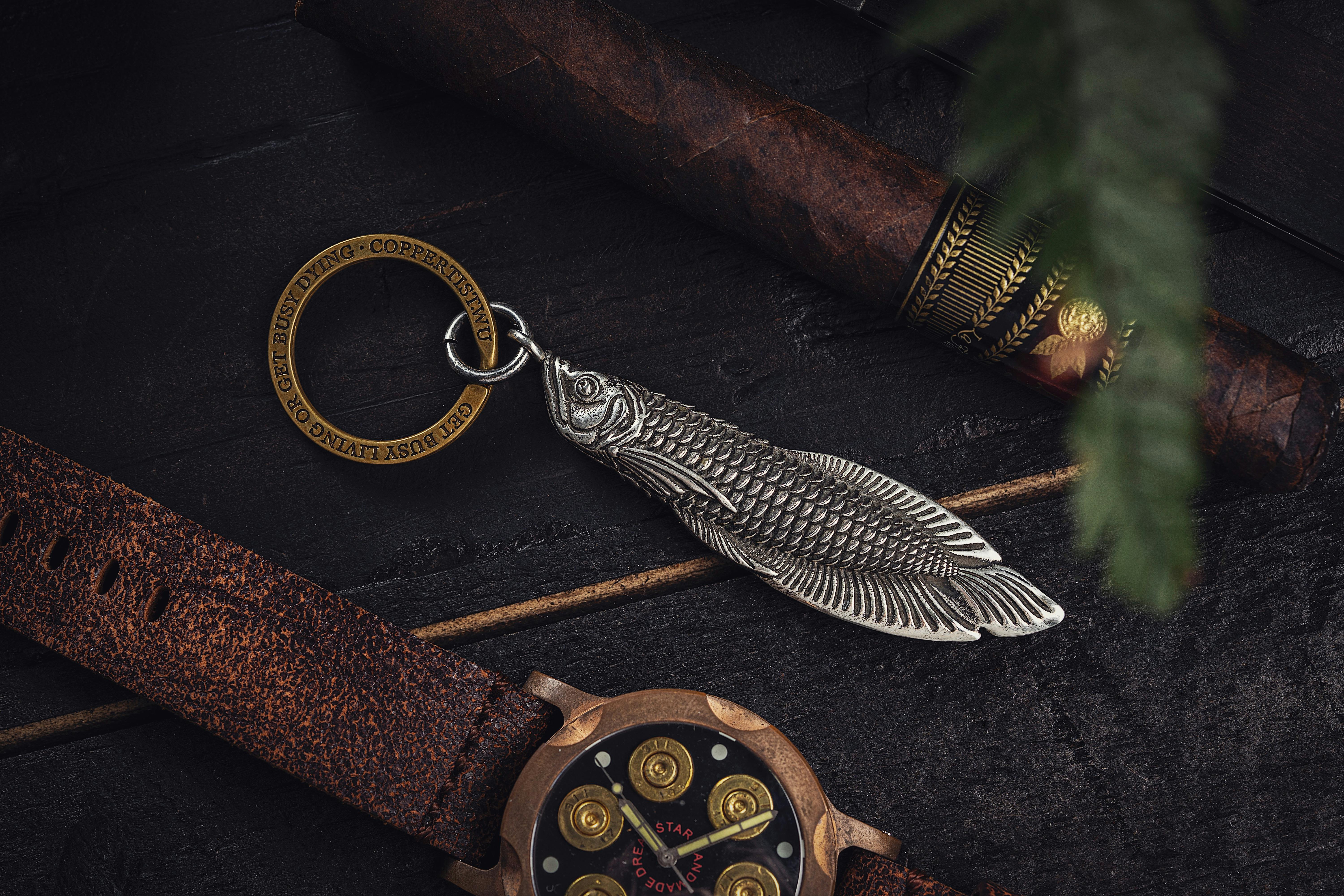 COPPERTIST.WU Brass Arowana Box Opener Keychain Key Tool