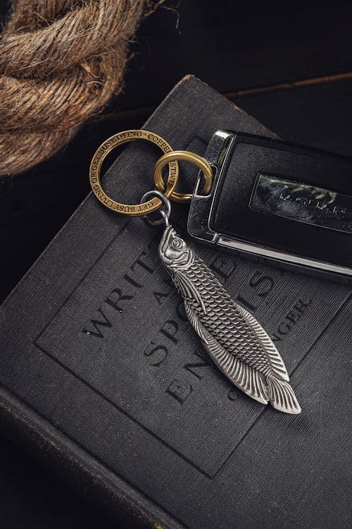 Car Key and Silver Fish on Book Cover