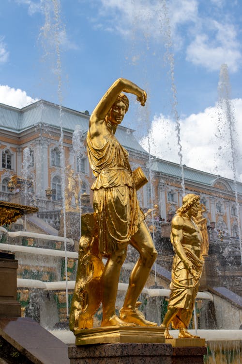 Free Golden Sculptures in the Garden of the Peterhof Palace, Saint Petersburg, Russia Stock Photo