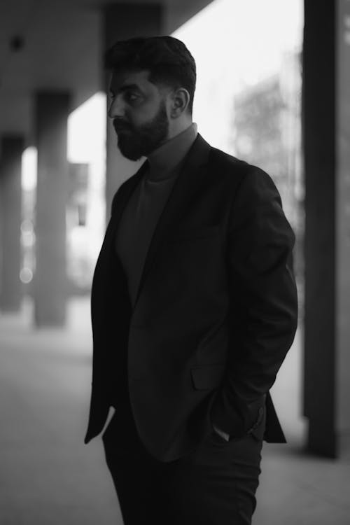 Man in Suit in Black and White