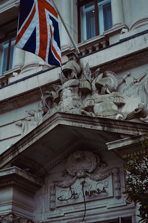 Flag of UK over Ornamented Wall