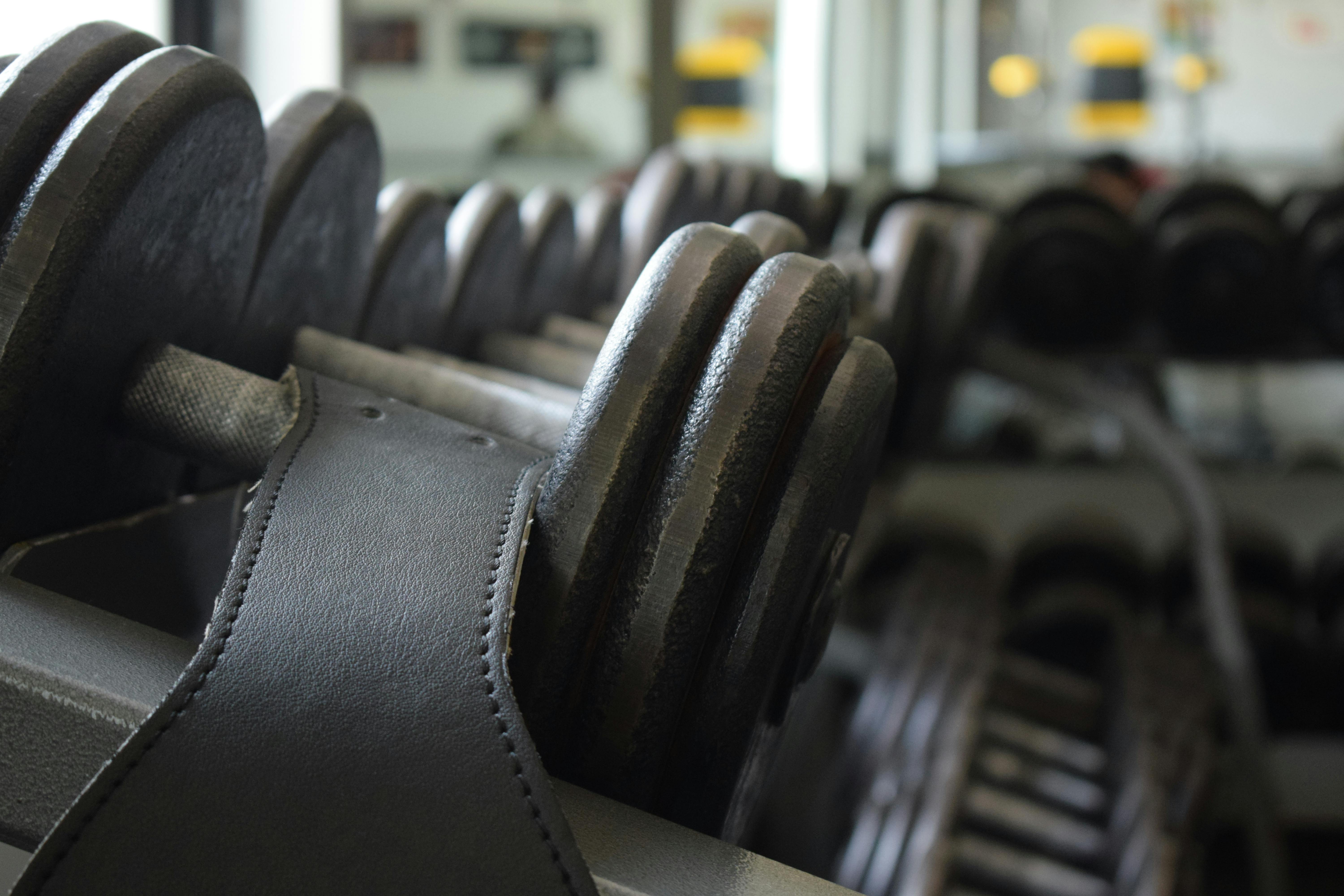 Free stock photo of dumbbells, old school gym, weight rack